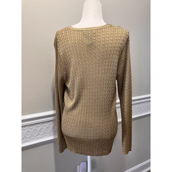 Ralph Lauren Women Button Up Cardigan Sweater Size 1X Golden Metallic V Neck L/S - Picture 5 of 8